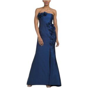 TERANI COUTURE Strapless 3d Floral Gown With Slit